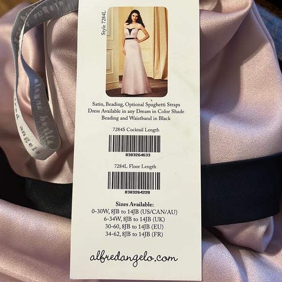 NWT Alfred Angelo GOWN 7284L FIRST BLUSH PINK & BLACK Size 10 Bridesmaid - Picture 6 of 11